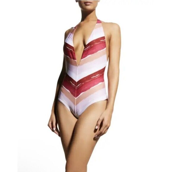 Silvia Tcherassi Macumba One Piece Swimsuit in Plum Gradient Stripes Sz L $290 - Picture 5 of 12